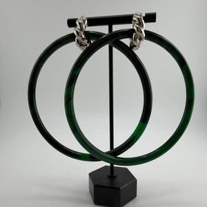 Balenciaga Green and Silver Hoop Earrings